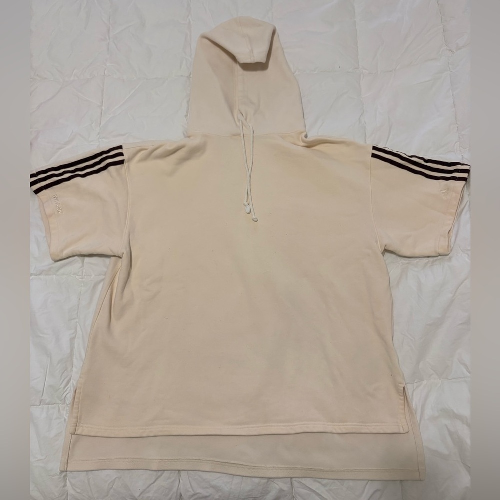 Adidas Cream Hoodie with Striped Sleeves